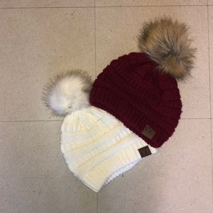 Two winter Pom Pom hats